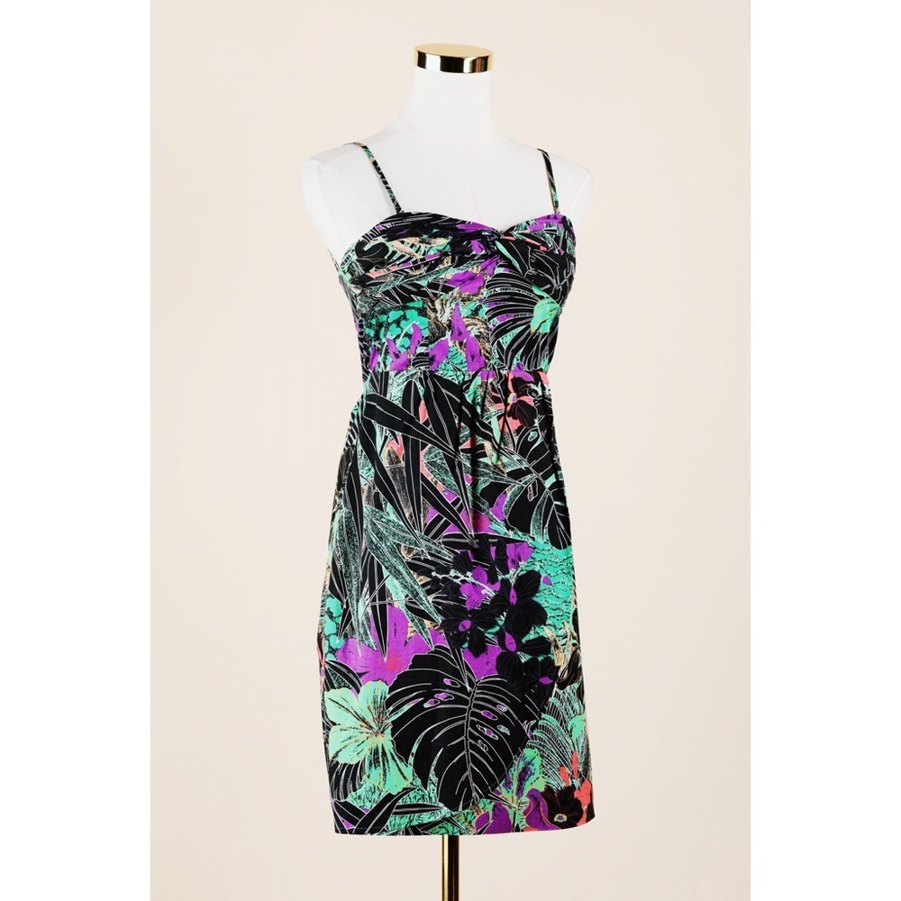Sz 0 Anthropologie Edmé Esyllte Strapless Multicolor Jungle Print Mini Dress EUC